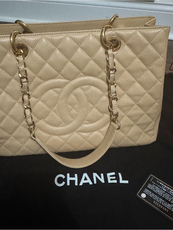 CHANEL Handbags - CHANEL Beige Quilted Leather Tote with Gold Chain-Strap